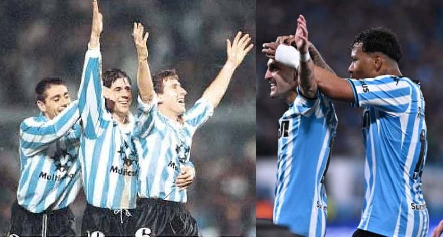 Racing festejando el paso a semifinales Antes y Ahora.